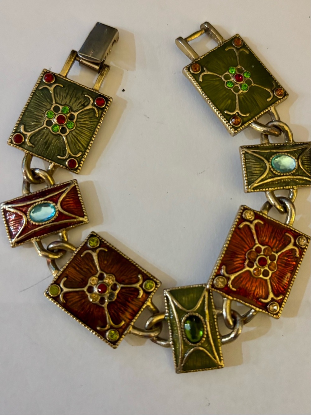 Vintage Liz Claiborne Handcrafted Multi-Color Enamel Floral Link Bracelet